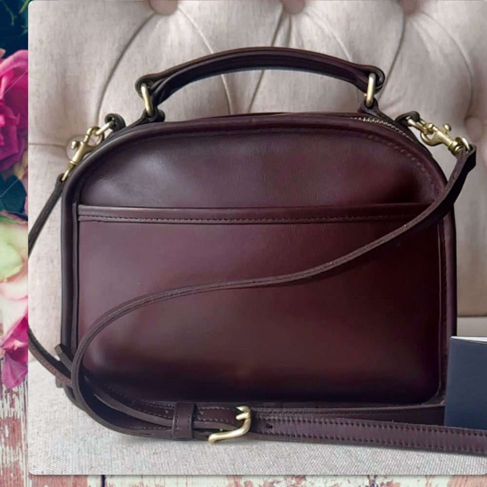 VINTAGE COACH MAHOGANY LEATHER LUNCHBOX ZIP CROSSBODY TOP HANDLE BAG 9991 - Picture 4 of 16